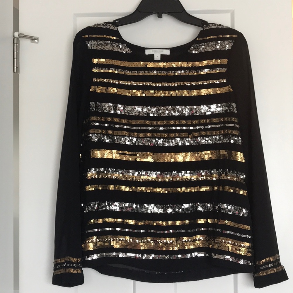 Piperlime silver and gold sequin blouse.